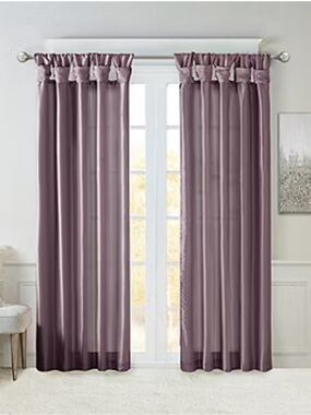 Madison Park Satin Emilia Purple Twist Tab Lined Window Curtain Panel 50” x 95”